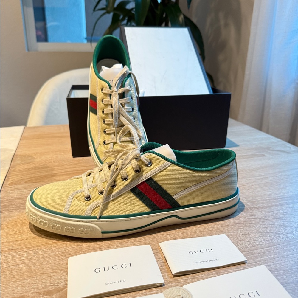 Gucci 1977 Tennis Butter Cotton Sneakers Mens 10 Shoes Retro Vintage Stripe - Picture 3 of 7